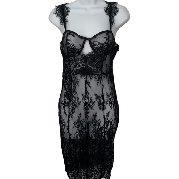 Fashion Nova Black Lace Dress Lingerie NWT - Picture 1 of 11